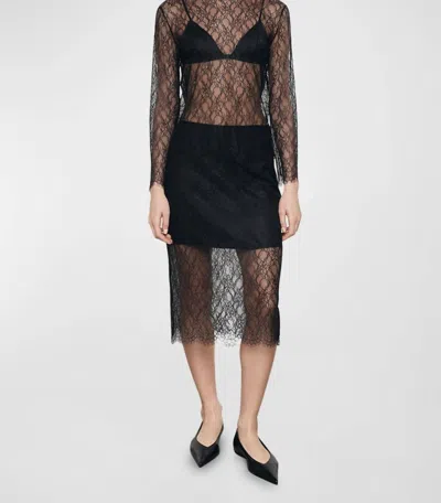 ENZA COSTA SHEER LACE SLIP SKIRT IN BLACK