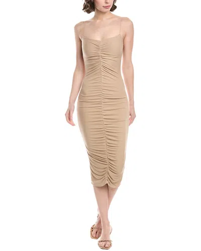 ENZA COSTA STRETCH KNIT RUCHED STRAPPY SILK-BLEND MIDI DRESS