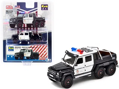ERA CAR MERCEDES BENZ G63 AMG 6X6 PICKUP TRUCK U. S. POLICE CAR BLACK AND WHITE 1/64 DIECAST MODEL CAR BY ER