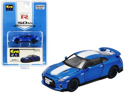 ERA CAR NISSAN GT-R RHD (RIGHT HAND DRIVE) BAYSIDE BLUE WITH WHITE STRIPE "50TH ANNIVERSARY EDITION" LIMITED