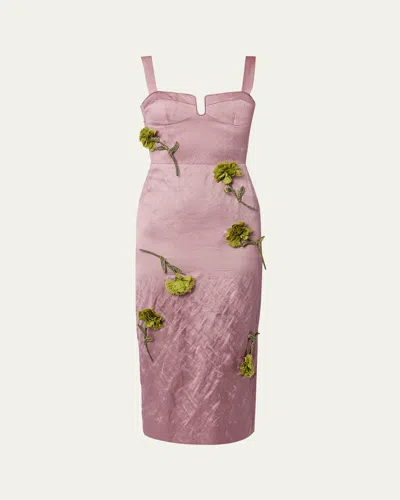 ERDEM FLORAL APPLIQUE BUSTIER COCKTAIL MIDI DRESS