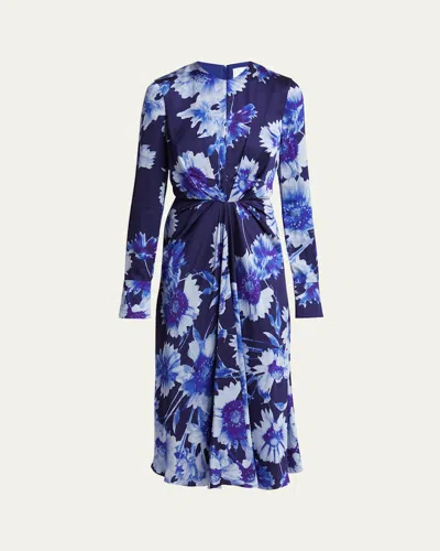 ERDEM FLORAL DRAPED LONG SLEEVE MIDI DRESS