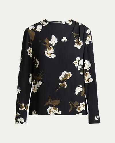 ERDEM FLORAL DRAPED LONG SLEEVE TOP