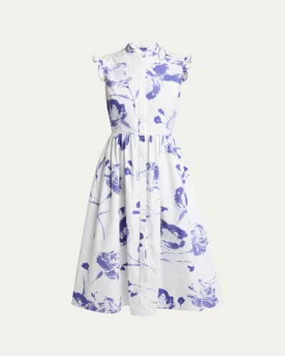 ERDEM FLORAL SLEEVELESS FLARED MIDI DRESS