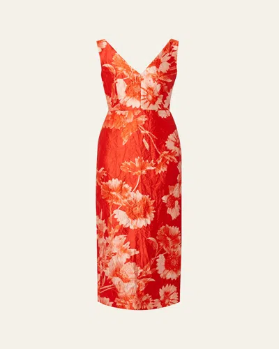 ERDEM FLORAL SLEEVELESS MIDI COCKTAIL DRESS