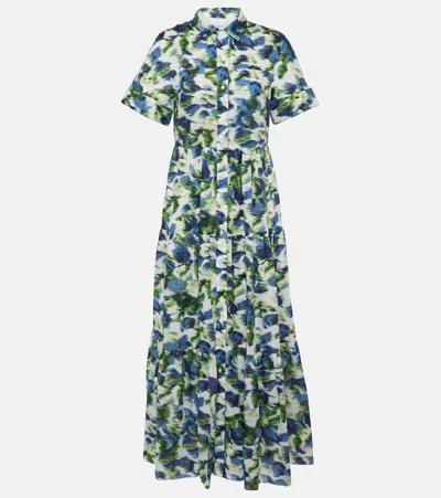 ERDEM FLORAL TIERED COTTON POPLIN MIDI DRESS