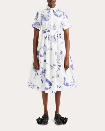 ERDEM WOMEN'S FLORAL COTTON POPLIN SHORT-SLEEVE BUTTON-UP TOP