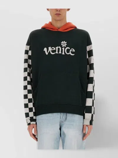 ERL GRAPHIC HOODED SWEATER CHECKERBOARD SLEEVES