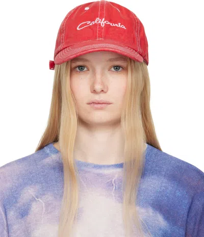 ERL RED 'CALIFORNIA' EMBROIDERED CAP