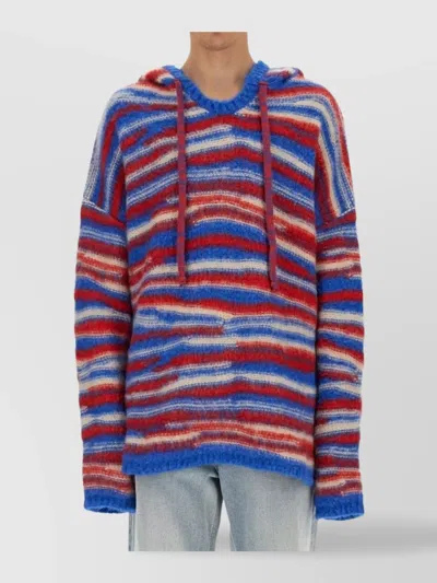 ERL STRIPED HOODED SWEATER DRAWSTRING