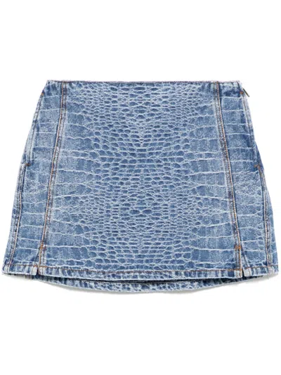 ERMANNO SCERVINO CROCODILE-PRINT DENIM MINI SKIRT
