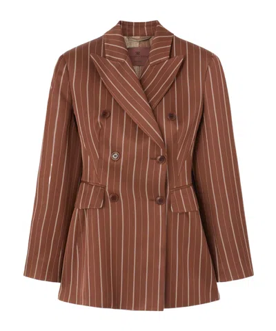 ERMANNO SCERVINO ERMANNO SCERVINO DOUBLE-BREASTED SCULPTURAL PINSTRIPE BLAZER