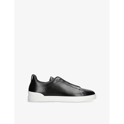 ERMENEGILDO ZEGNA MENS ZEGNA TRIPLE STITCH LEATHER LOW-TOP TRAINERS