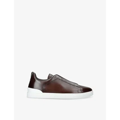 ERMENEGILDO ZEGNA MENS ERMENEGILDO ZEGNA TRIPLE STITCH PANELLED LEATHER LOW-TOP TRAINERS