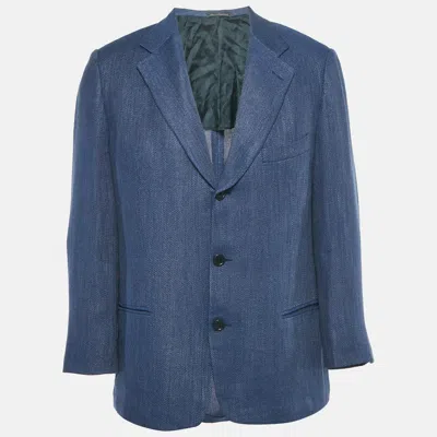 ERMENEGILDO ZEGNA NAVY BLUE LINEN BLEND BLAZER XL