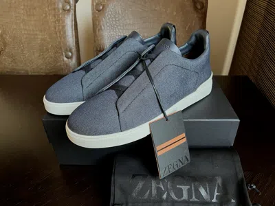 ERMENEGILDO ZEGNA ZEGNA NAVY BLUE USETHEEXISTING™DENIM TRIPLE STITCH SNEAKERS US 12 UK 11 EU 45