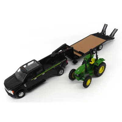 ERTL JOHN DEERE DEALERSHIP FORD F-350 WITH TRAILER HAULING A JOHN DEERE 5075E TRACTOR, 8 YEARS ABOVE