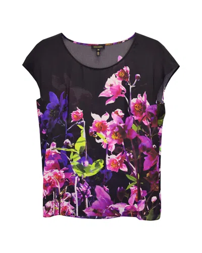 ESCADA FLORAL CAP SLEEVE TOP IN BLACK SILK