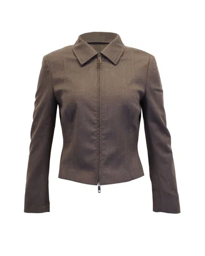 ESCADA ZIP FRONT TAILORED BLAZER JACKET IN BROWN WOOL