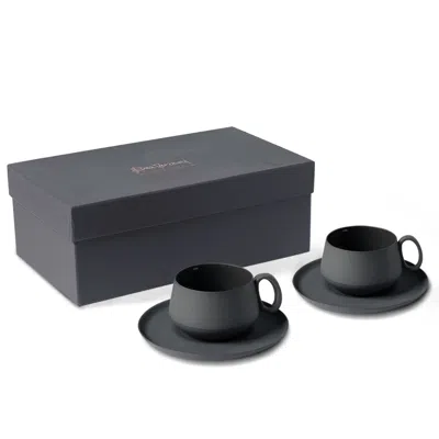 ESMA DEREBOY TUBE TEA CUP WITH SAUCER SET OF TWO BLACK