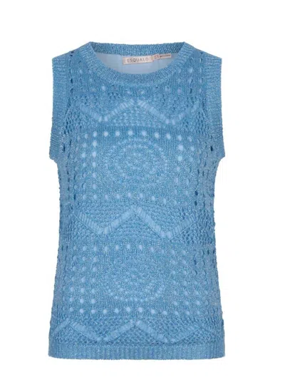 ESQUALO WOMEN'S CROCHET TANK TOP IN LIGHT BLUE
