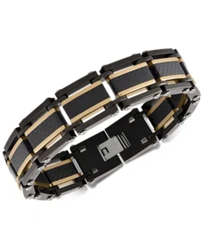 ESQUIRE MEN'S JEWELRY TWO-TONE SQUARE LINK BRACELET IN BLACK & GOLD ION-PLATED STAINLESS STEEL & BLACK CARBON FIBER, CREAT