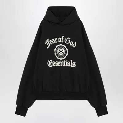 ESSENTIALS FEAR OF GOD ESSENTIALS  BLACK HOODIE WITH UNIVERSITY LOGO