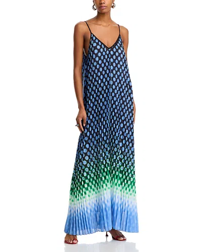 ESSENTIEL ANTWERP PRINTED DEEP V NECK PLEATED MAXI DRESS
