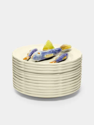 ESTE CERAMICHE FISH AND LEMON HAND-PAINTED CERAMIC TROMPE-L'OEIL SERVING DISH