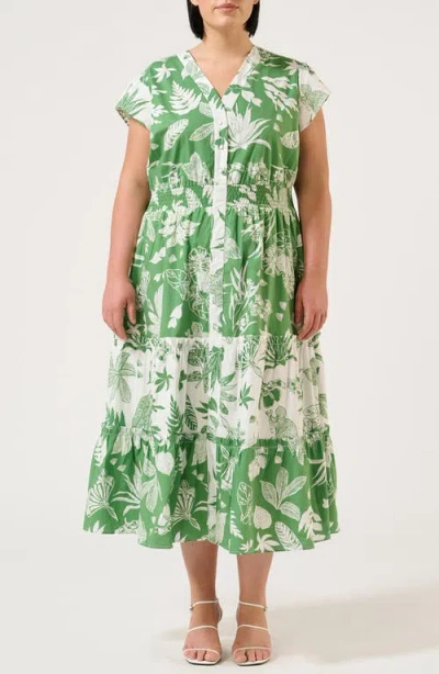 ESTELLE ESTELLE AMAZONIA PRINT COTTON POPLIN MIDI SHIRTDRESS