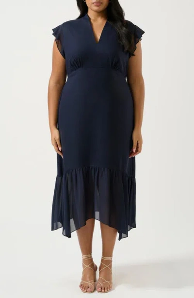 ESTELLE ESTELLE DUNE DANCER CHIFFON TRIM LINEN BLEND DRESS