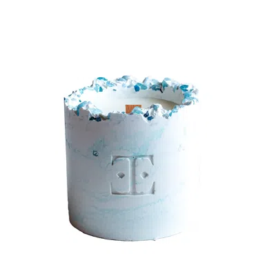 ESTI LIVING WHITE / BLUE OCEAN WAVE GEMSTONE CANDLE LARGE