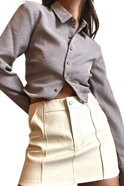 ET CLET MAZIE GINGHAM OPEN BACK BLOUSE IN BROWN