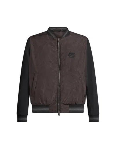 ETRO BLACK PAISLEY BOMBER JACKET WITH LOGO