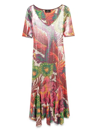 ETRO FLORAL-PRINT LAMINATED MIDI DRESS