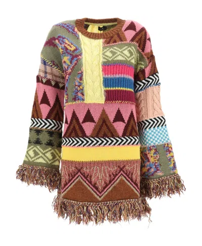 ETRO ETRO FRINGE-DETAILED CREWNECK MINI KNITTED DRESS