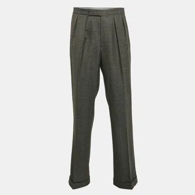 ETRO GREY PATTERNED WOOL PLEATED FORMAL TROUSERS XXL