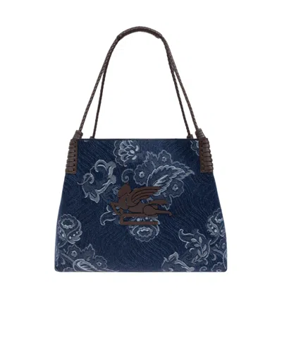 ETRO ETRO JACQUARD DENIM MEDIUM LIBRA TOTE BAG