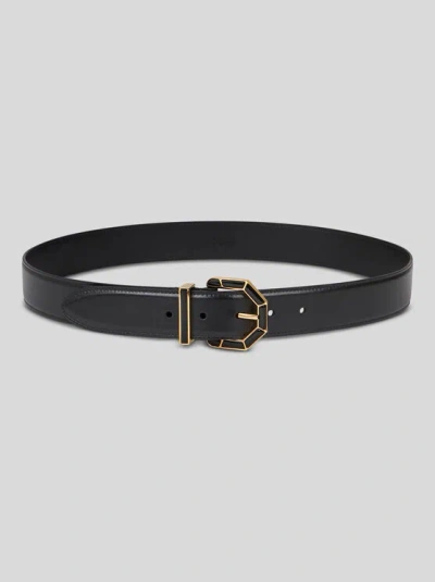 ETRO , LEATHER BELT WITH GEOMETRIC BUCKLE, WOMAN, BLACK, SIZE 85