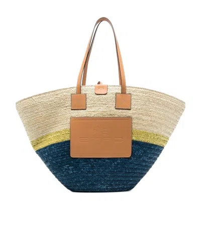 ETRO LOGO-PATCH STRAW TOTE BAG