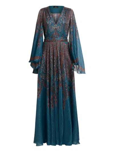 ETRO PAISLEY-PRINT BELL-SLEEVE MAXI DRESS
