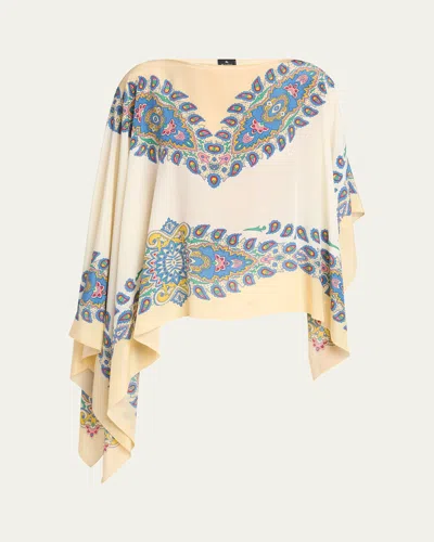 ETRO PAISLEY-PRINT SILK ASYMMETRIC PONCHO