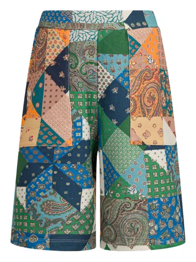 ETRO PATCHWORK-PRINT COTTON SHORTS