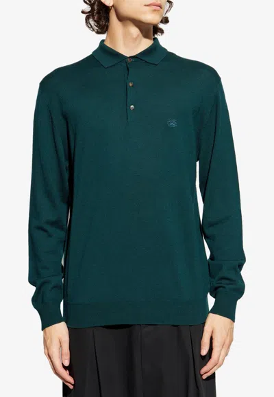 ETRO PEGASO EMBROIDERED WOOL POLO SWEATER
