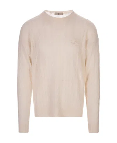 ETRO ETRO LOGO EMBROIDERED CABLE-KNITTED CREWNECK JUMPER