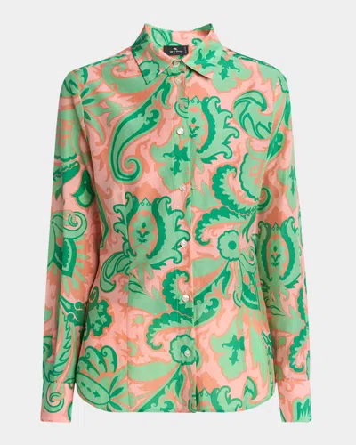 ETRO PINK MACROFLOWER COTTON VOILE BUTTON-DOWN BLOUSE