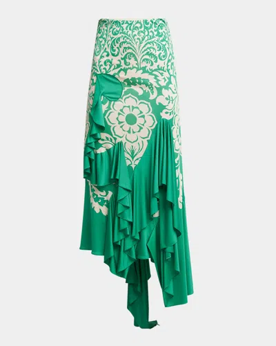 ETRO PRINTED DRAPED RUFFLE MAXI SKIRT