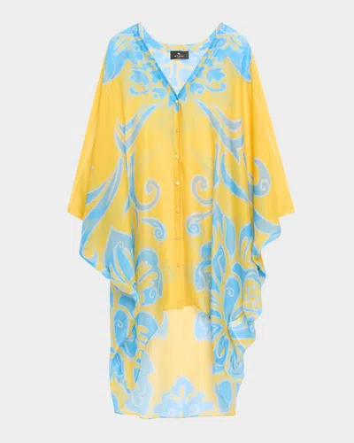 ETRO PRINTED SILK HIGH-LOW COVERUP