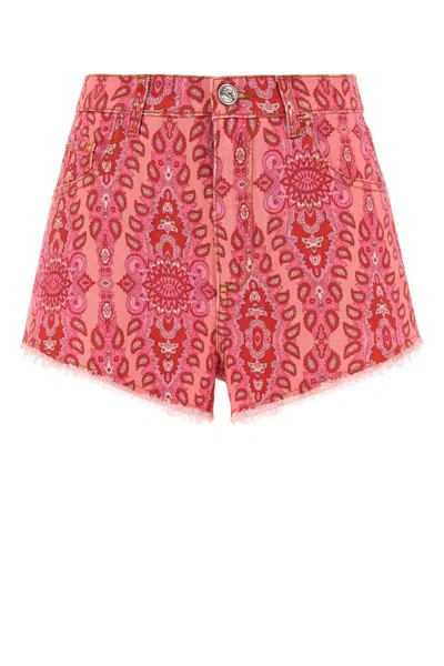 ETRO PRINTED STRETCH DENIM SHORTS