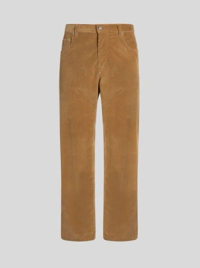 ETRO , STRAIGHT-LEG FIVE-POCKET TROUSERS IN CORDUROY VELVET, MAN, BEIGE, SIZE 40